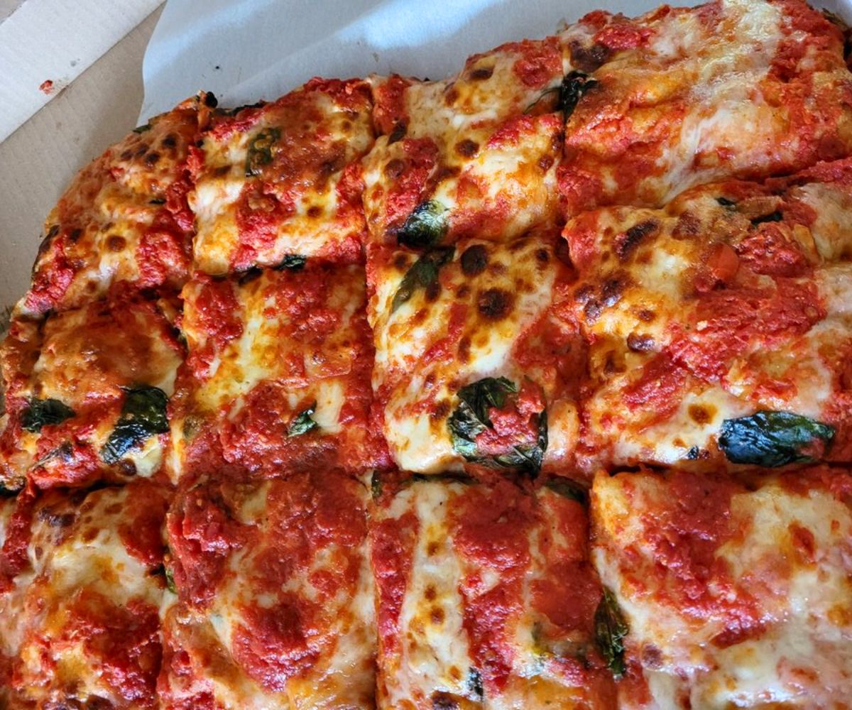Margherita Sicilian Square Pizza at Rosalee's Pizzeria in Longmont, CO