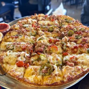 Ticking Time Bomb Pizza at Flingers Pizza Pub in Bloomington, Illinois