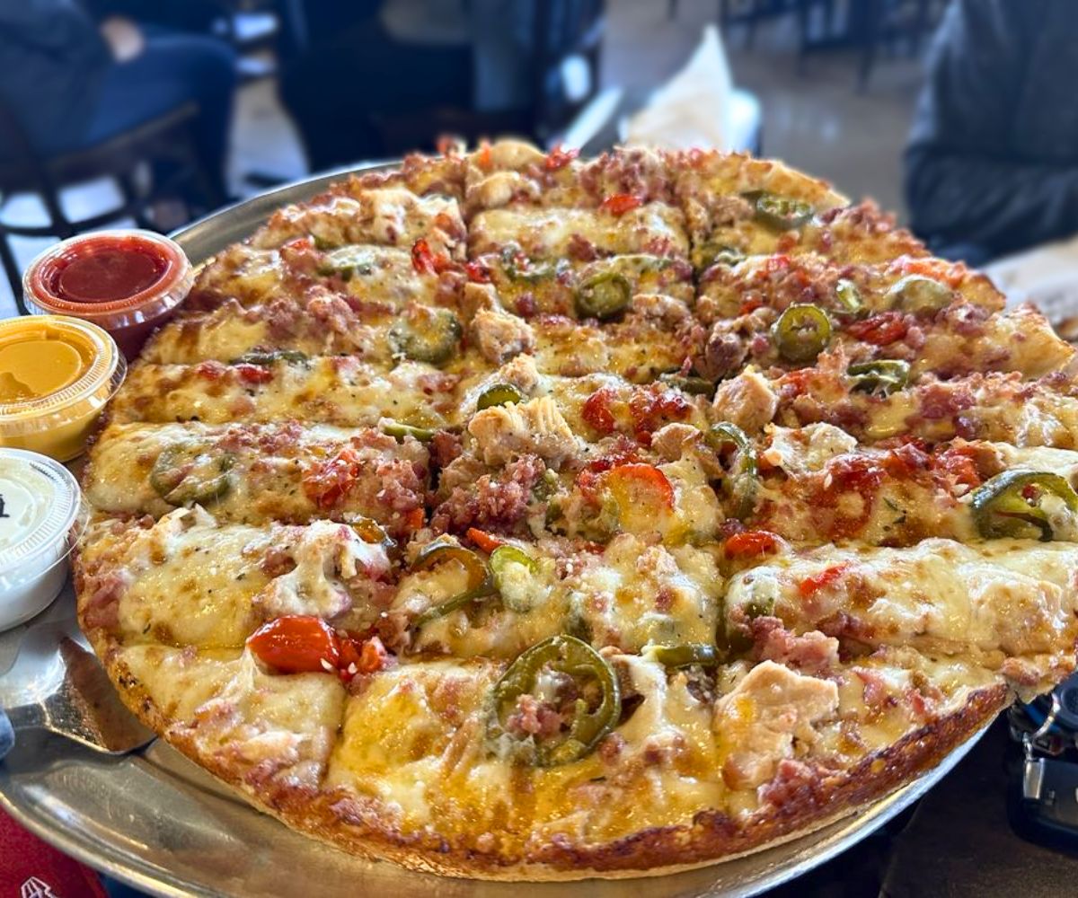 Ticking Time Bomb Pizza at Flingers Pizza Pub in Bloomington, Illinois