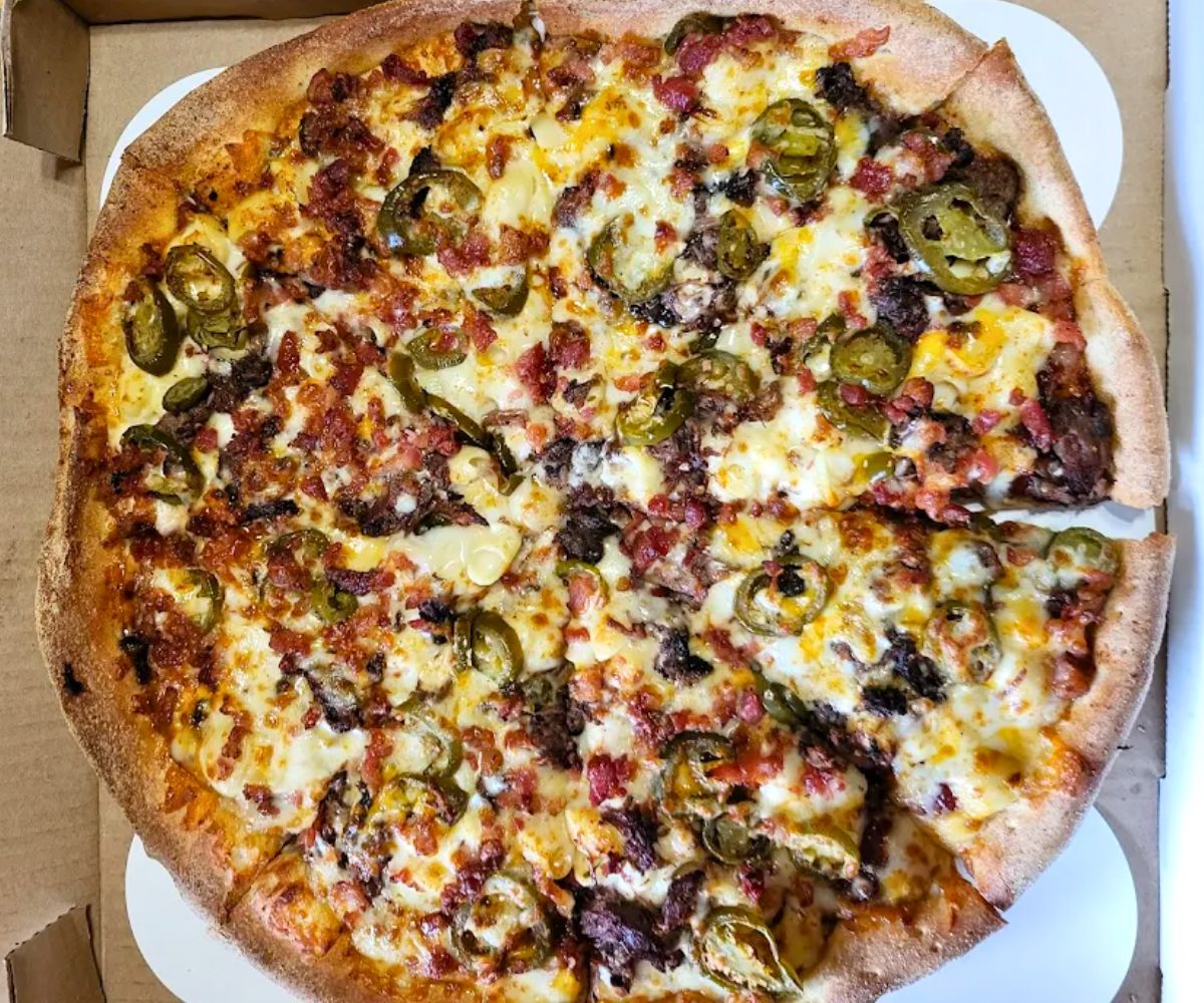 Smokehouse Pizza at Flingers Pizza Pub in Bloomington, Illinois