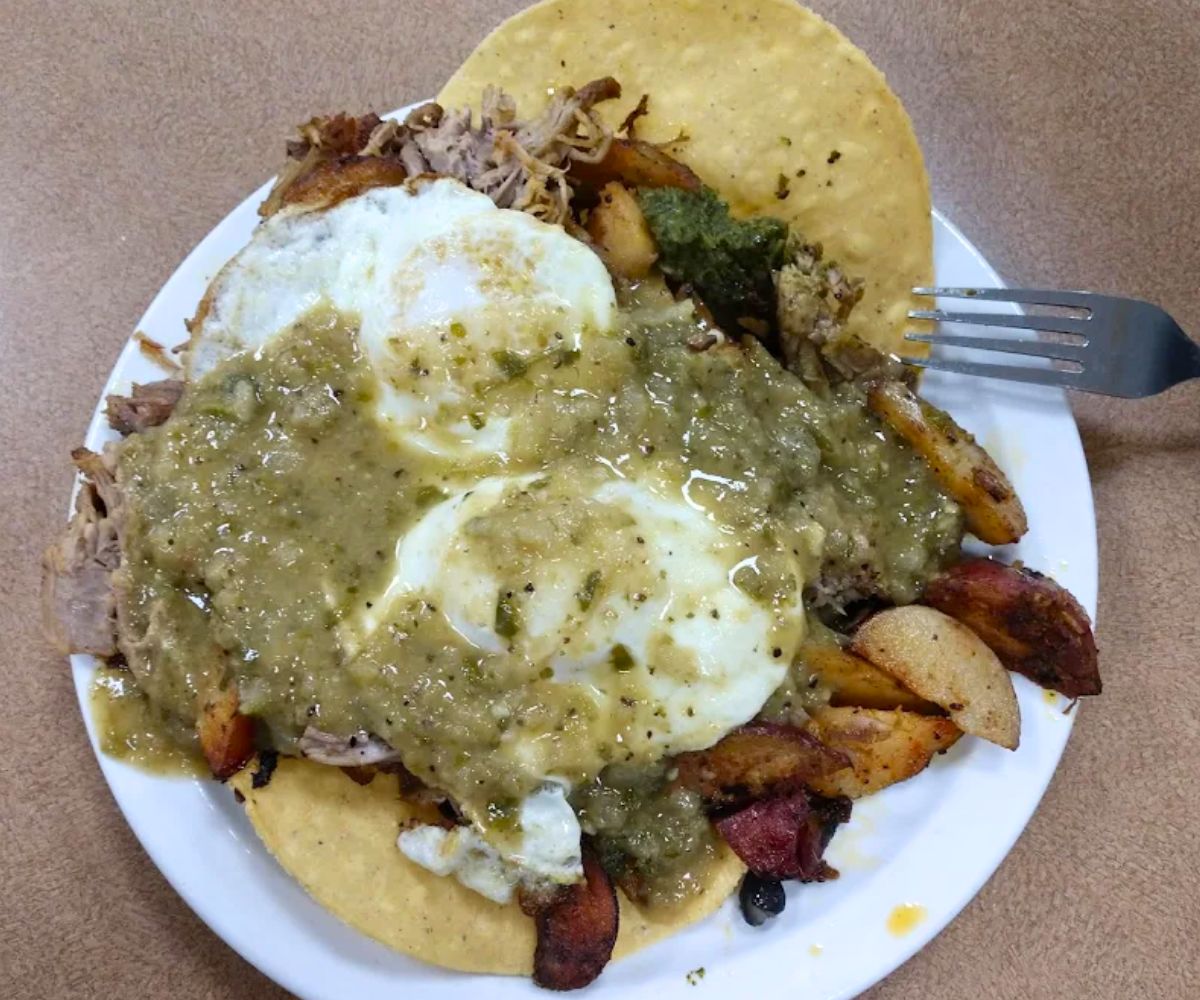 Huevos Rancheros Carnitas at Fat Nat's Eggs in Brooklyn Park, MN