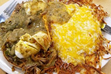 Green Chili Carnitas Benedict at Fat Nat's Eggs in Brooklyn Park, MN
