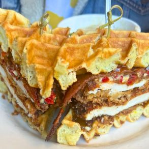 Chicken and Waffle Sandwich at Sunny Point Cafe in Asheville, NC