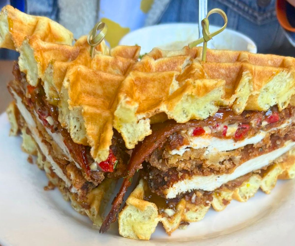 Chicken and Waffle Sandwich at Sunny Point Cafe in Asheville, NC