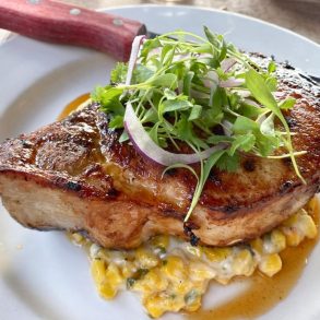 Sweet Tea Brined Pork Chop at 440 Main in Bowling Green, Louisiana