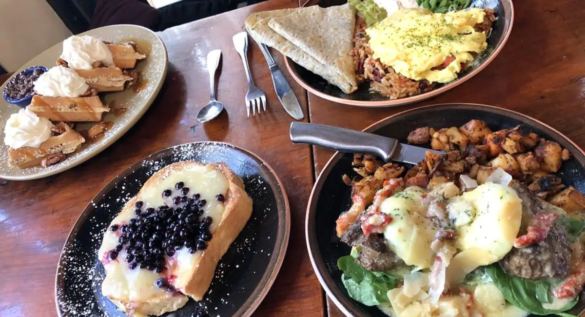 various brunch dishes at Bayside American Cafe in Portland, Maine