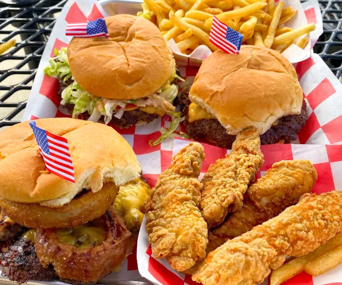 various burgers at The Rolling Stoves in Farmington, Michigan