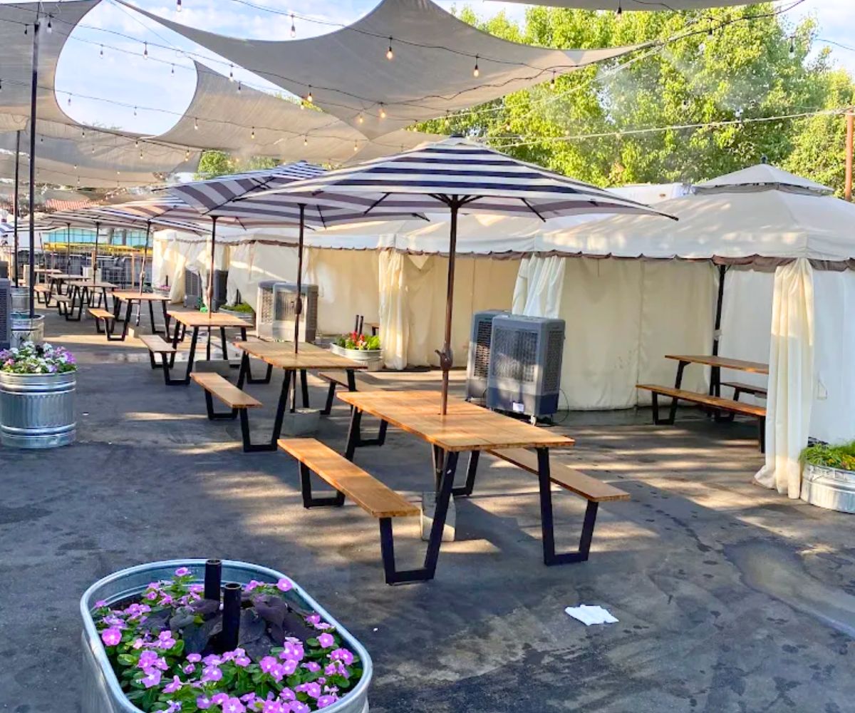 Outdoor dining area at Colton's Social House in Clovis, California