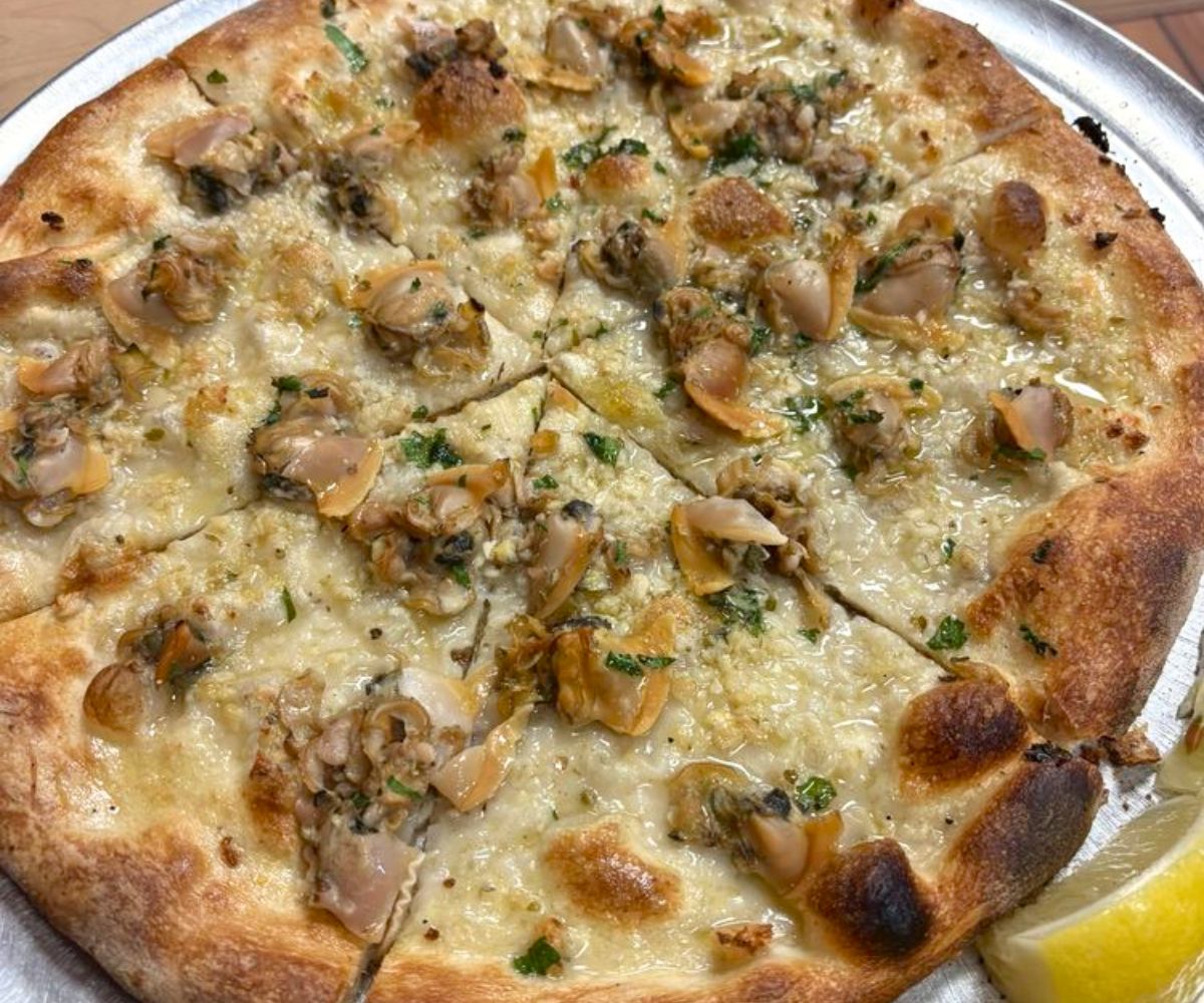White Clam Pizza at Zuppardi's Apizza in West Haven, Connecticut