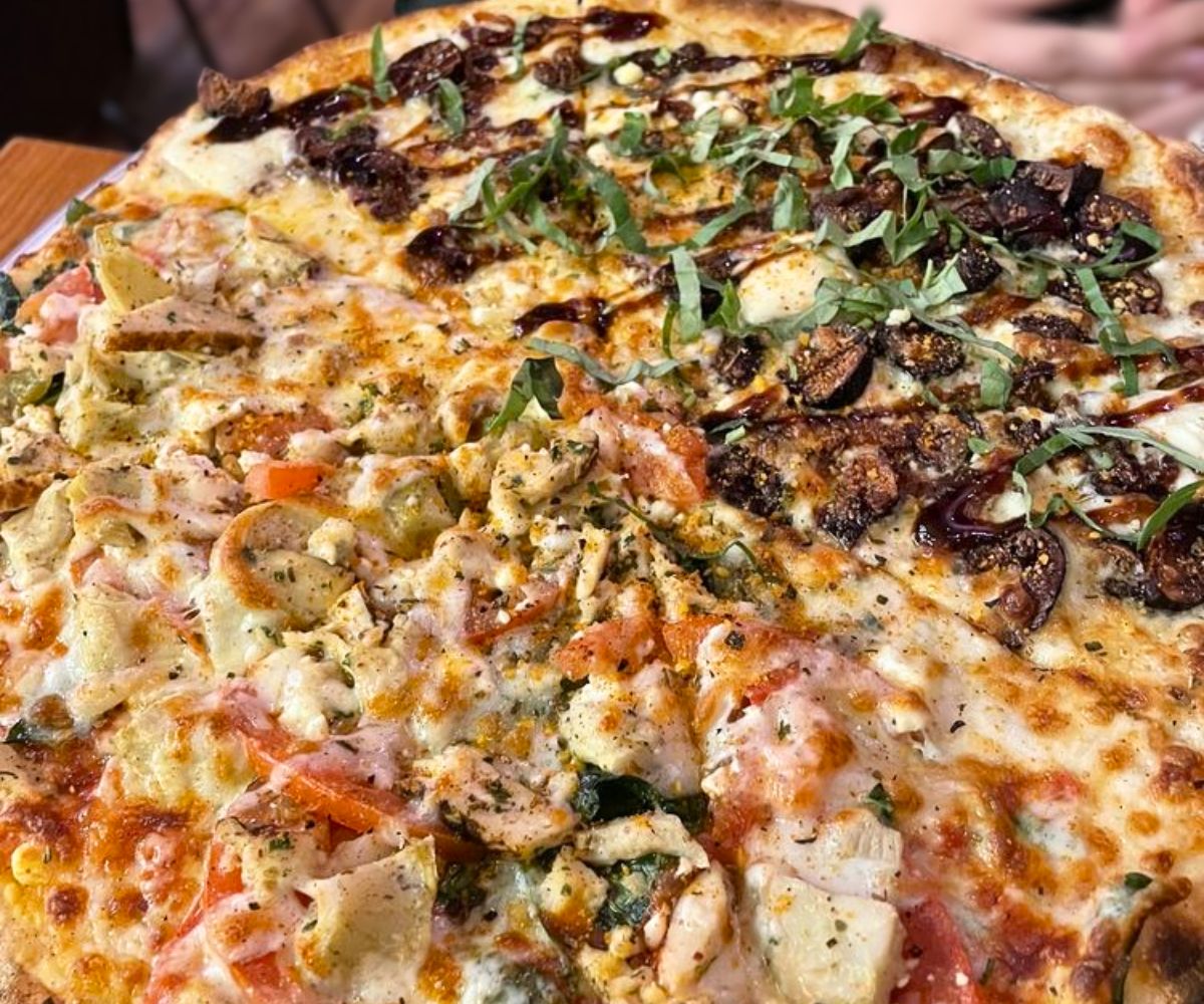 Half Goat & fig, half classic caddy at Cadillac Pizza Pub in McKinney, TX