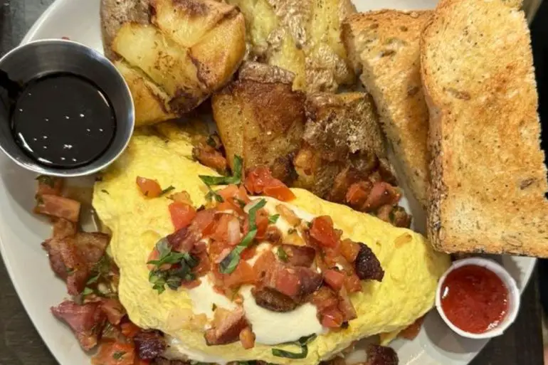 Bacon Bruschetta Omelet at Word of Mouth in Salem, Oregon