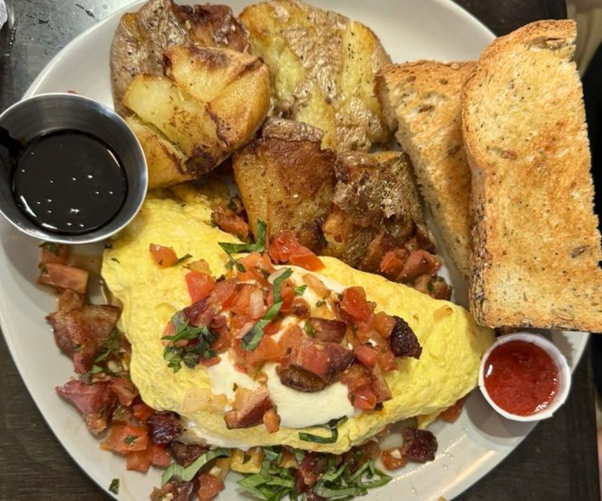 Bacon Bruschetta Omelet at Word of Mouth in Salem, Oregon