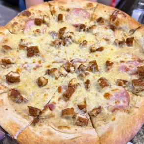 Chicken Cordon Blue Pie at The Rail A Pizza Company in Rogers, AR