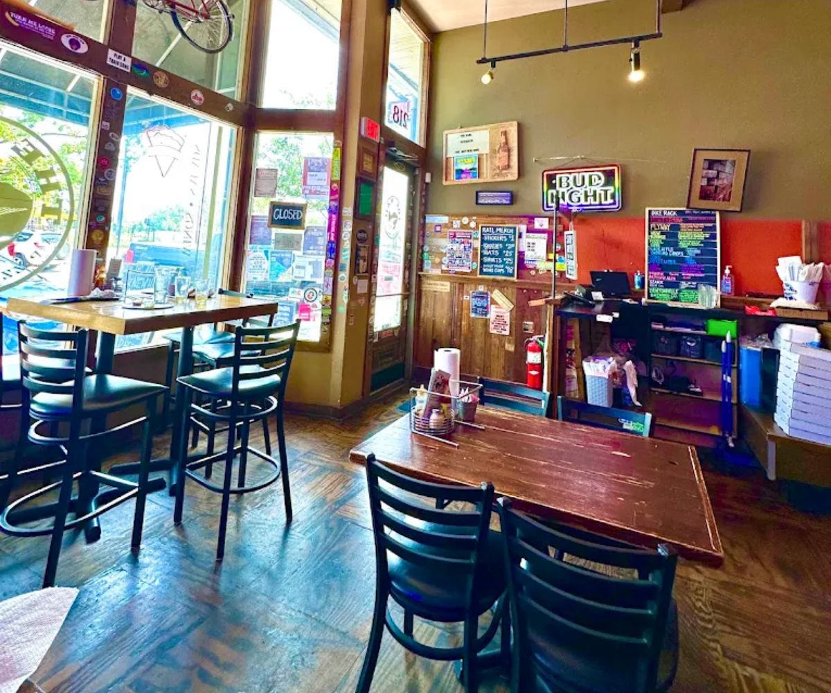 interior of The Rail A Pizza Company in Rogers, Arkansas