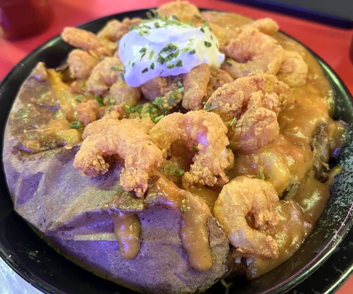 House Potato with Shrimp at Steamboat Bill's on the Lake in Lake Charles, Louisiana