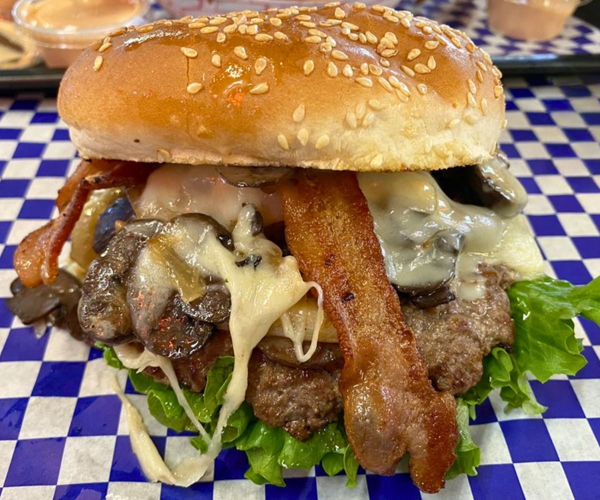 Trunk Junk Burger at Nutty's Junkyard Grill in Arlington, Washington