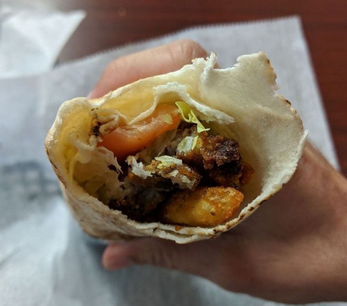 Veg shawarma wrap at Chef Moussa located in Peoria, IL. 