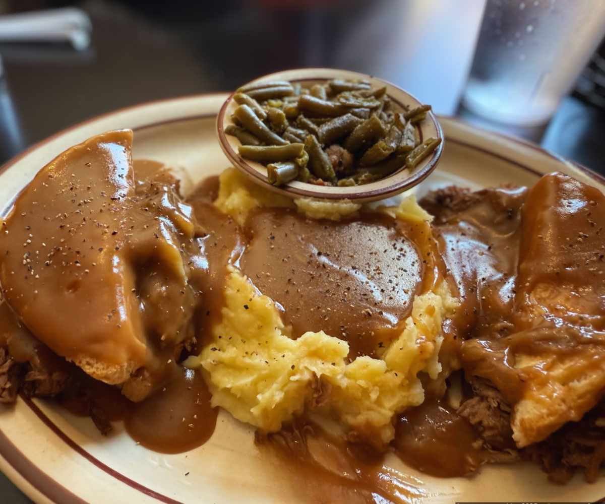hot roast beef sandwich at Tiffany's Diner in St. Joseph, MO