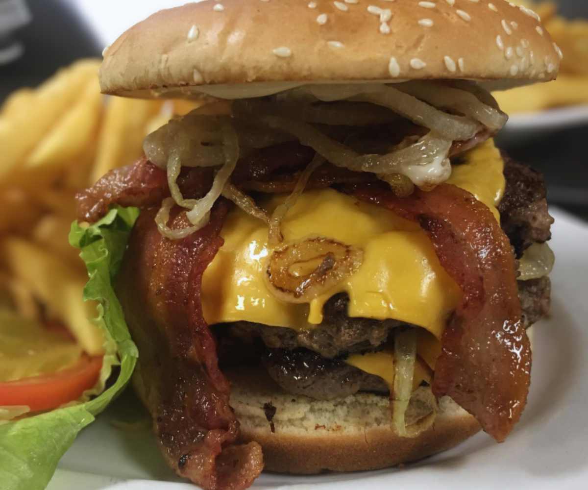 huge burger at irene's burger cafe in Palmdale, CA