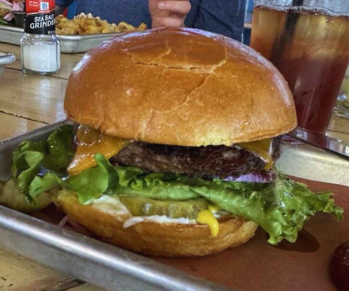 burger at LSA Burgers in Denton, Texas