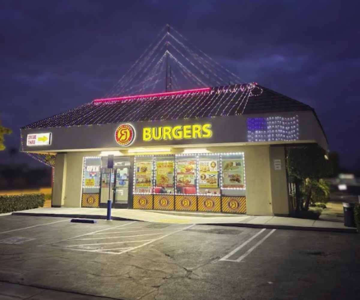outside RJ Burgers in Buena park, CA
