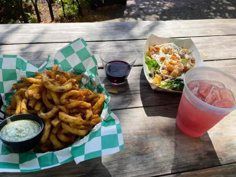 Weenie fries and Caesar salad
