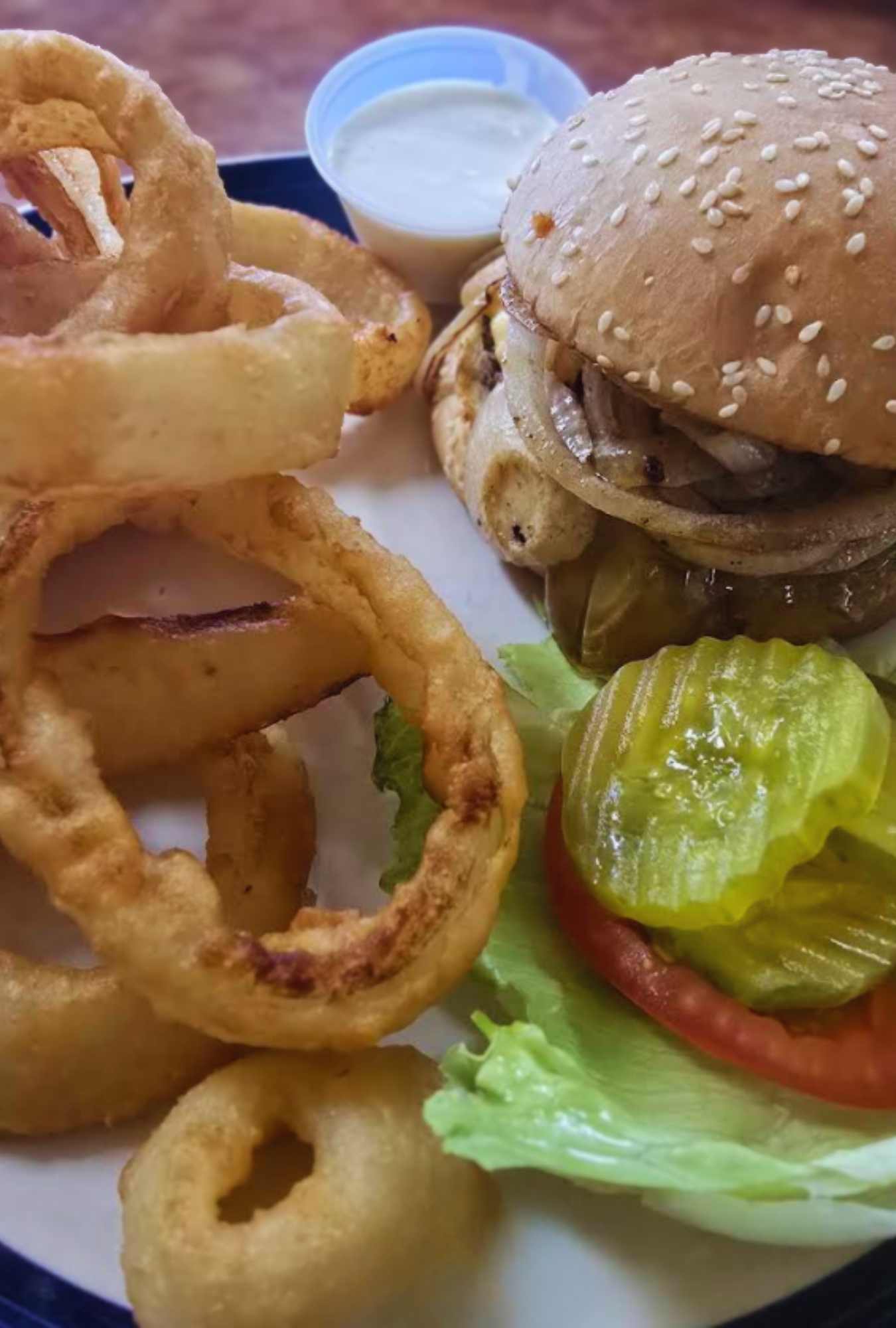burger and onion rings at irene's cafe in Palmdale, CA