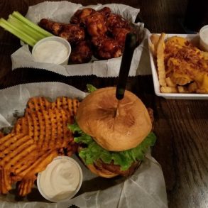 tenderloin, sweet potato fries, loaded cheese fries and wings at Savage's Ale House located in Muncie, IN.