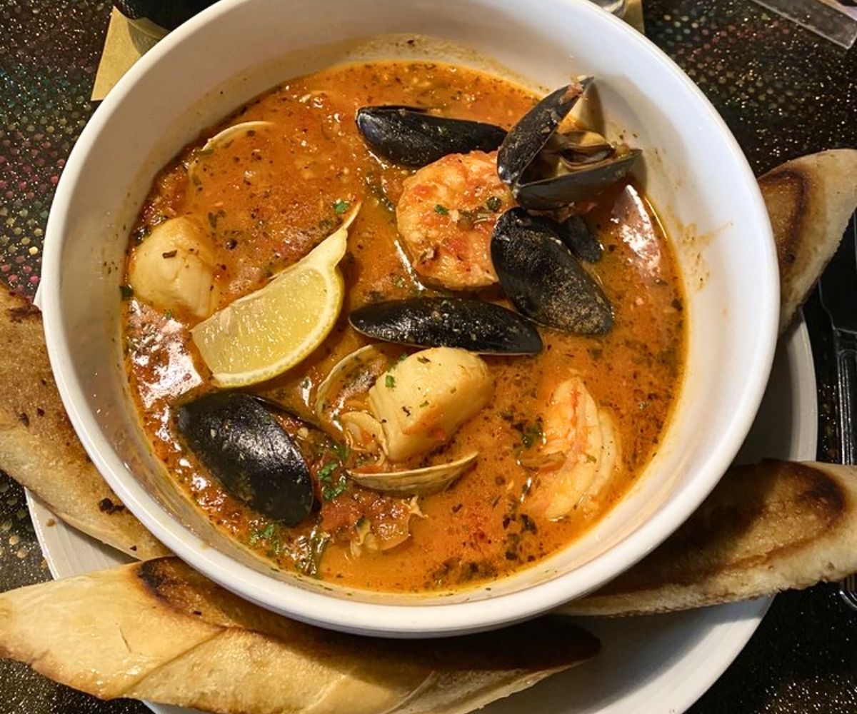 Seafood Cioppino at Hooked Seafood Restaurant in Manchester, New Hampshire