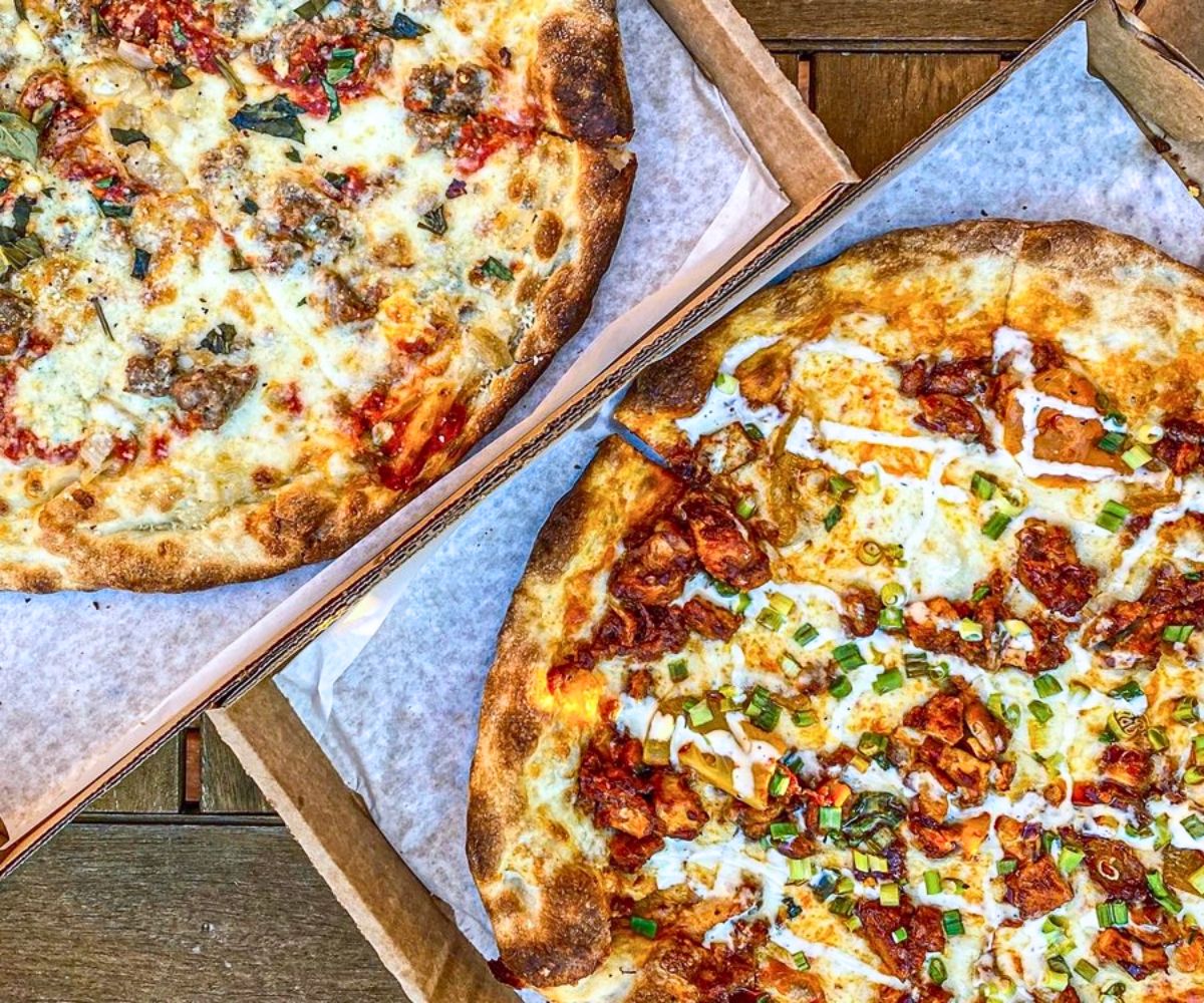 pizzas at Hutchins Garage in Durham, NC