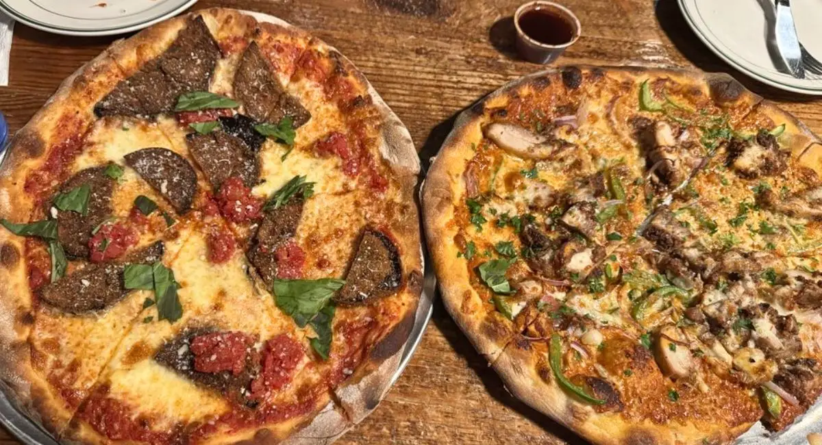 Eggplant Alla Norma (left) and Fried Chicken (right) at Hutchins Garage in Durham, NC