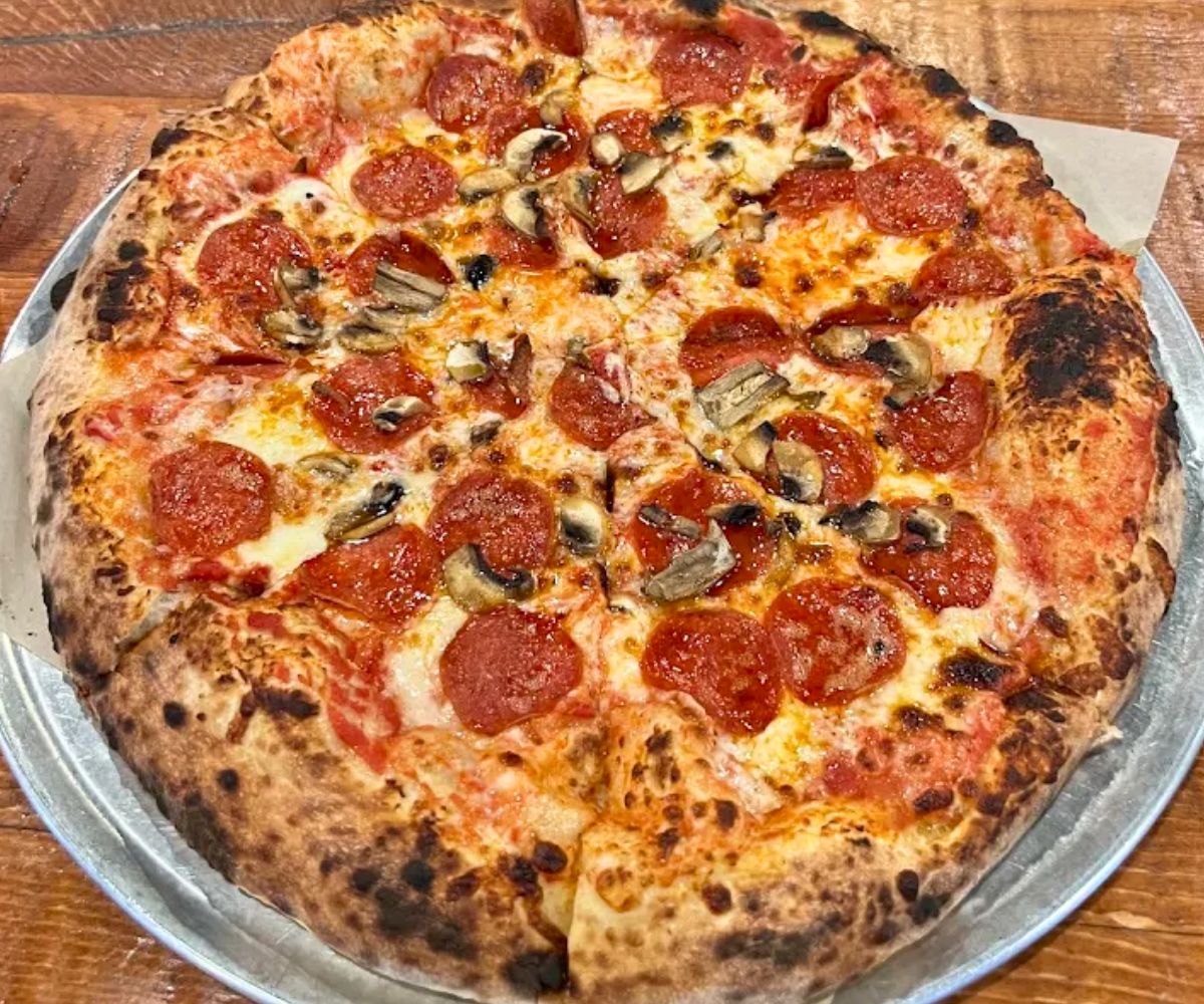 pepperoni (with added mushroom) at Riggatti's Wood Fired Pizza in St. George, Utah