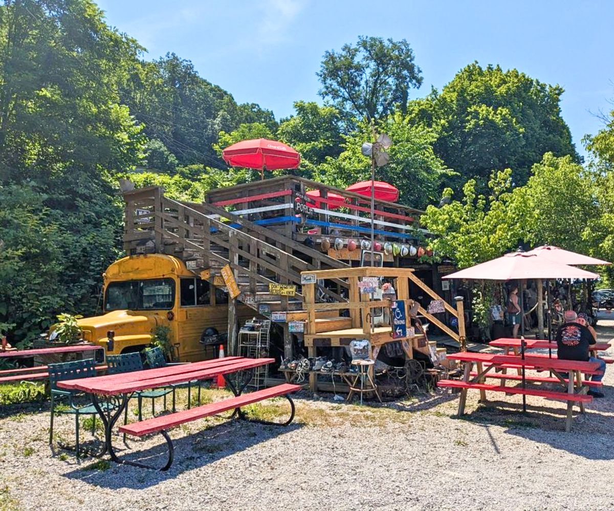 outside dining space at Hillbilly Hot Dogs in Lasege, WV
