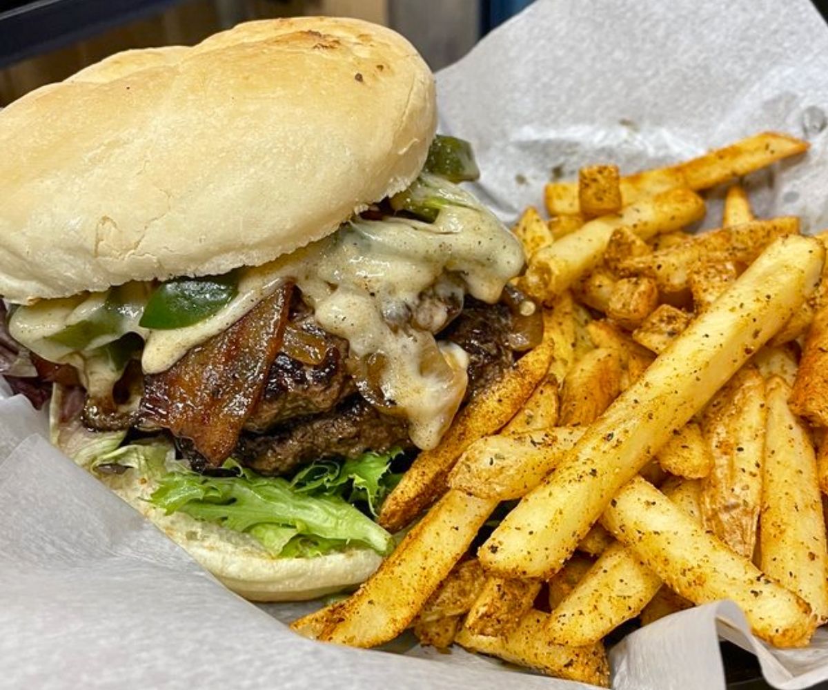 The Ol' Man Burger at Lucky's Iron Door Roadhouse in West Jordan, Utah