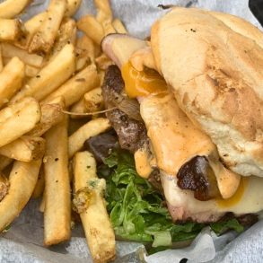 Pig Pen Burger at Lucky's Iron Door Roadhouse in West Jordan, Utah