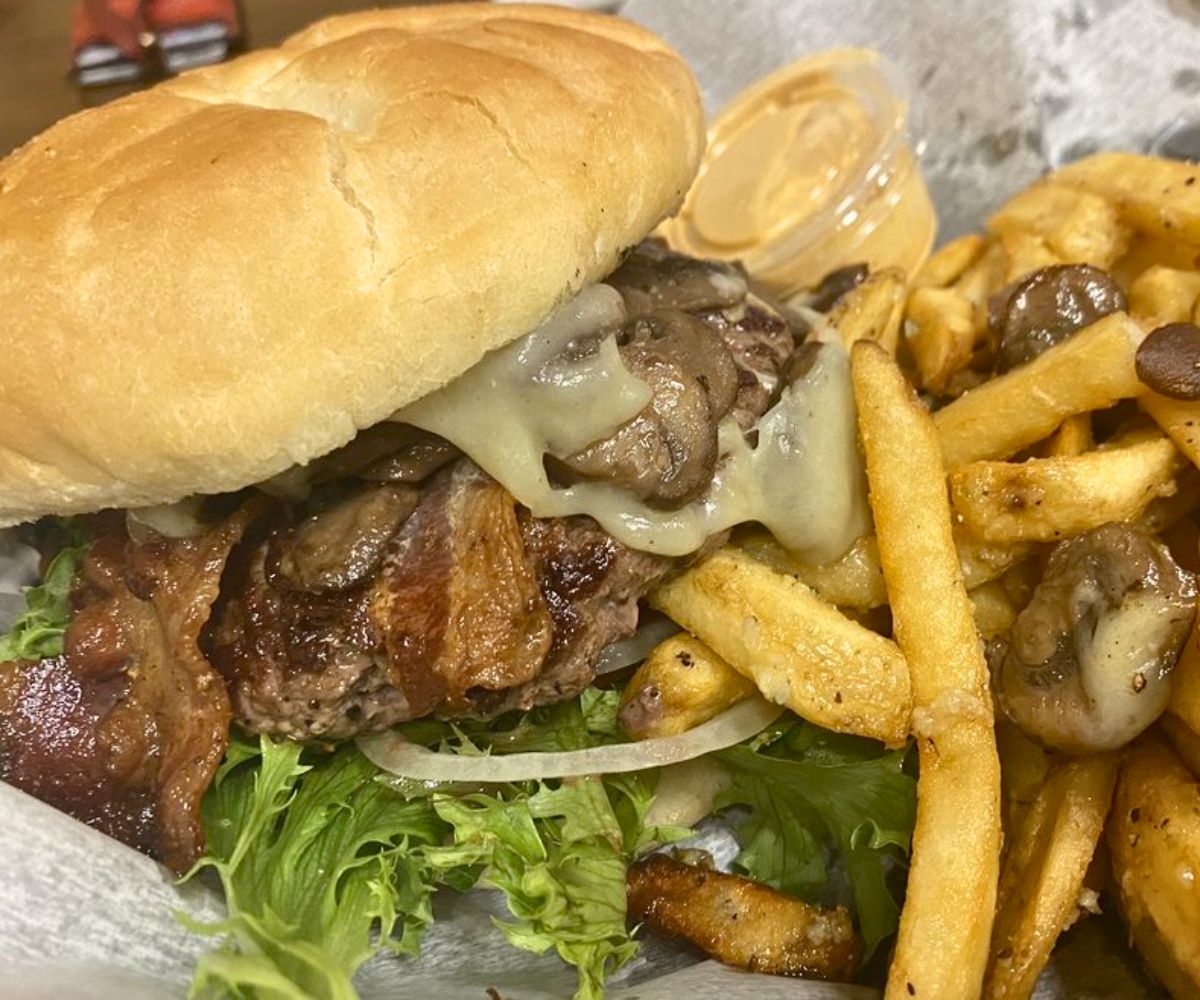 Fungus Amongus Burger at Lucky's Iron Door Roadhouse in West Jordan, UT