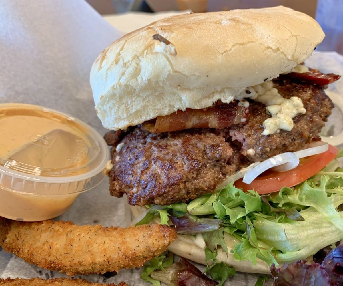 The Bacon Stinky Burger at Lucky's Iron Door Roadhouse in West Jordan, UT