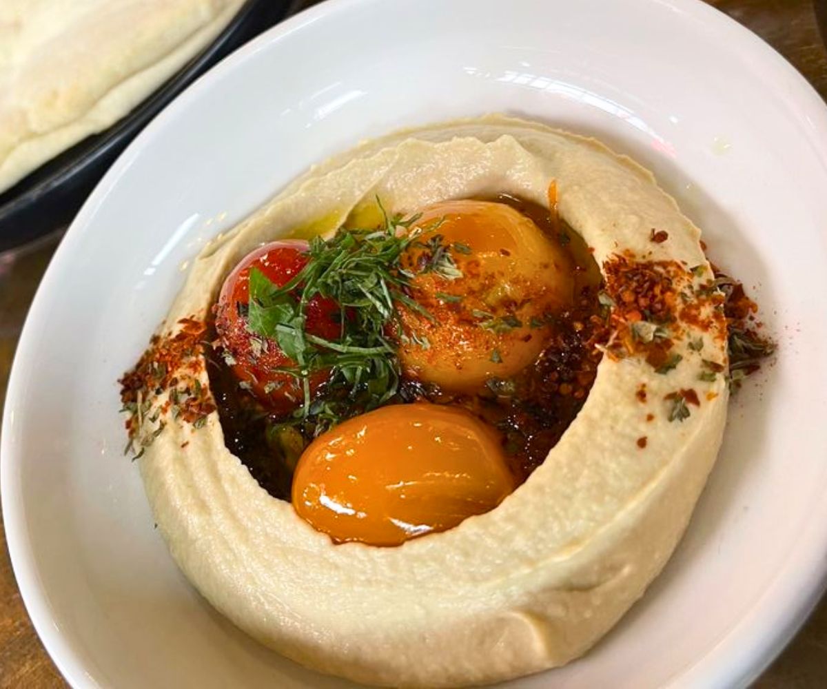 Tahini Hummus (with added duck confit) in Burlington, Vermont