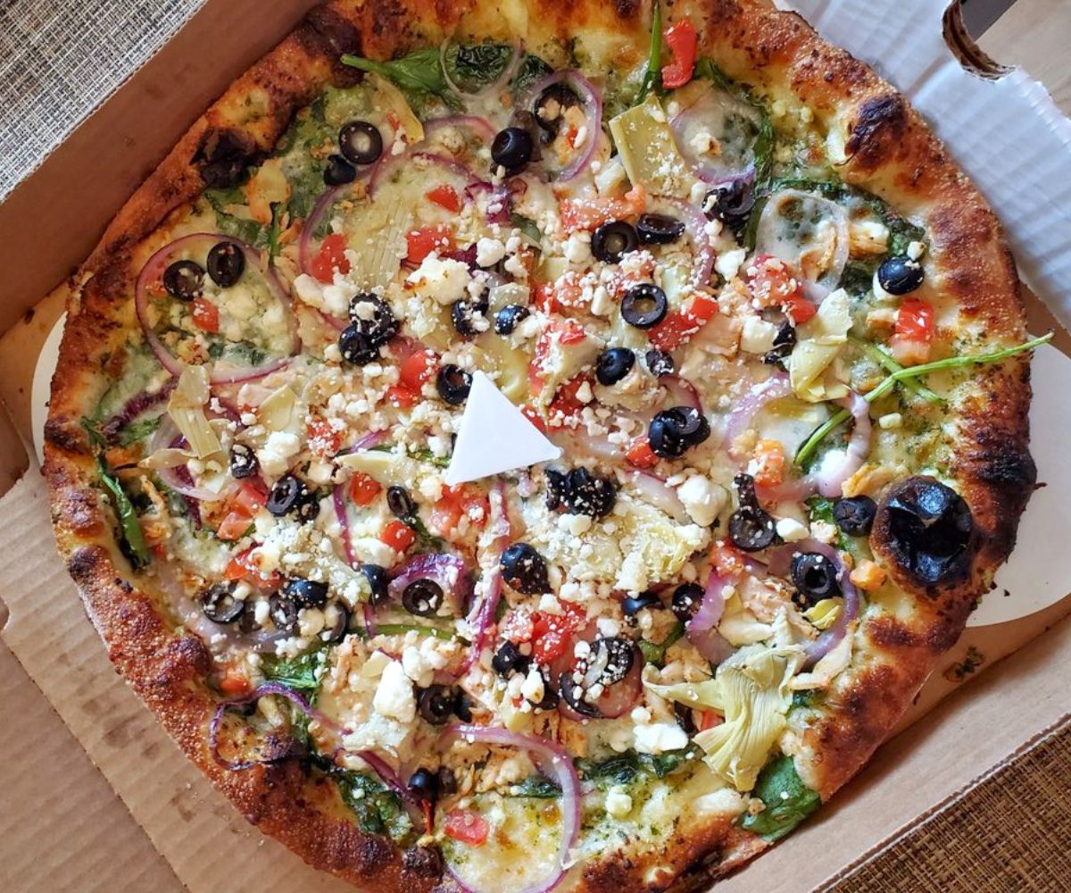 The Mediterranean Pizza at Flat Earth Pizza in Carson City, NV