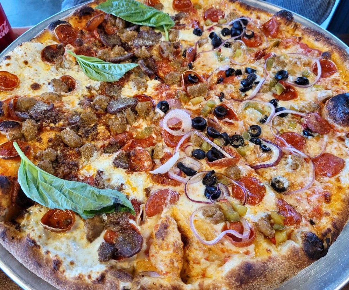 half and half pizza at Flat Earth Pizza in Carson City, Nevada