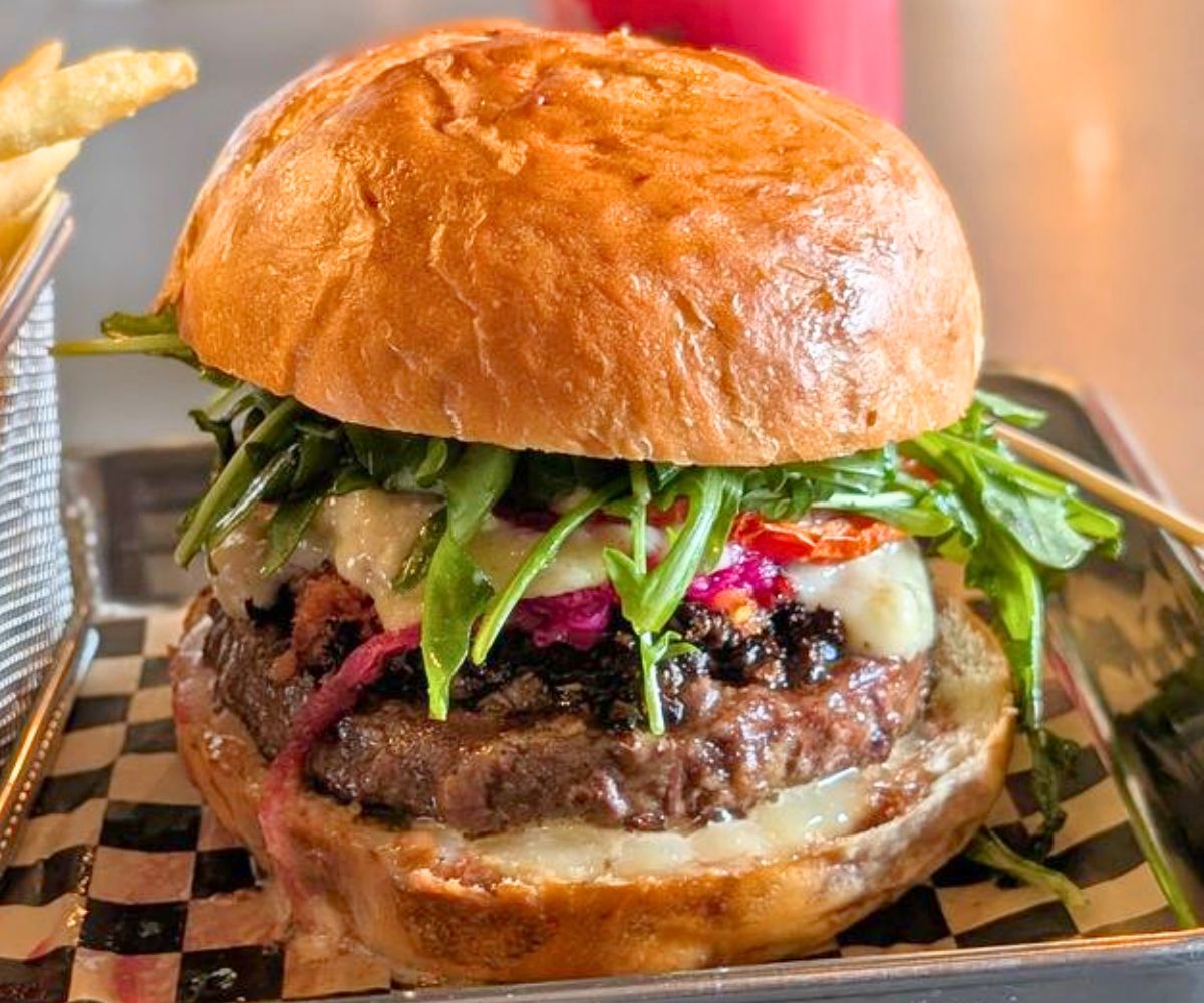 French Blue Burger at The Box & Burgers Eatery in Kirkland, Washington