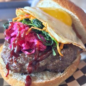 Bibimbap Burger at The Box & Burgers Eatery in Kirkland, Washington