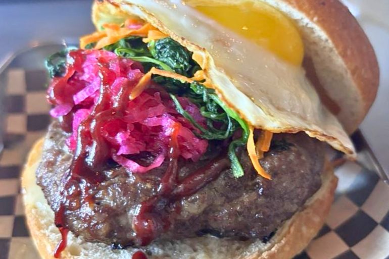 Bibimbap Burger at The Box & Burgers Eatery in Kirkland, Washington