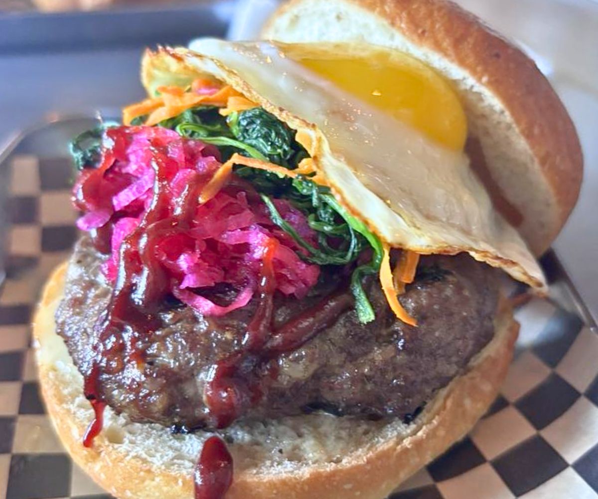 Bibimbap Burger at The Box & Burgers Eatery in Kirkland, Washington