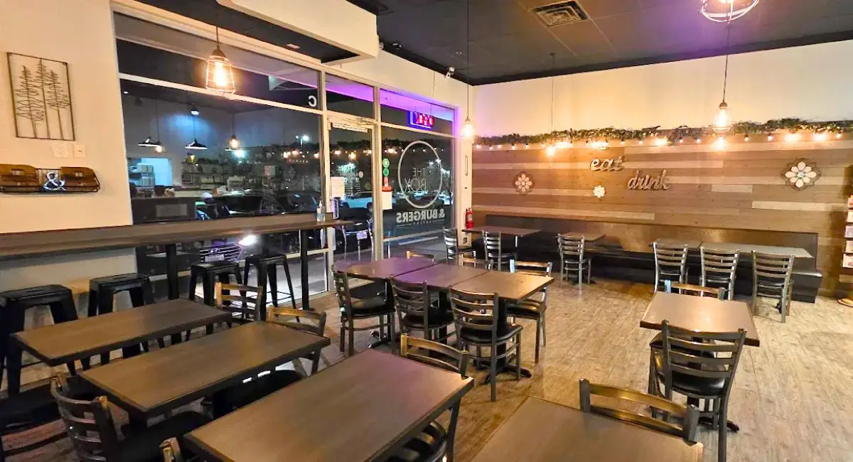 interior of The Box & Burgers Eatery in Kirkland, Washington