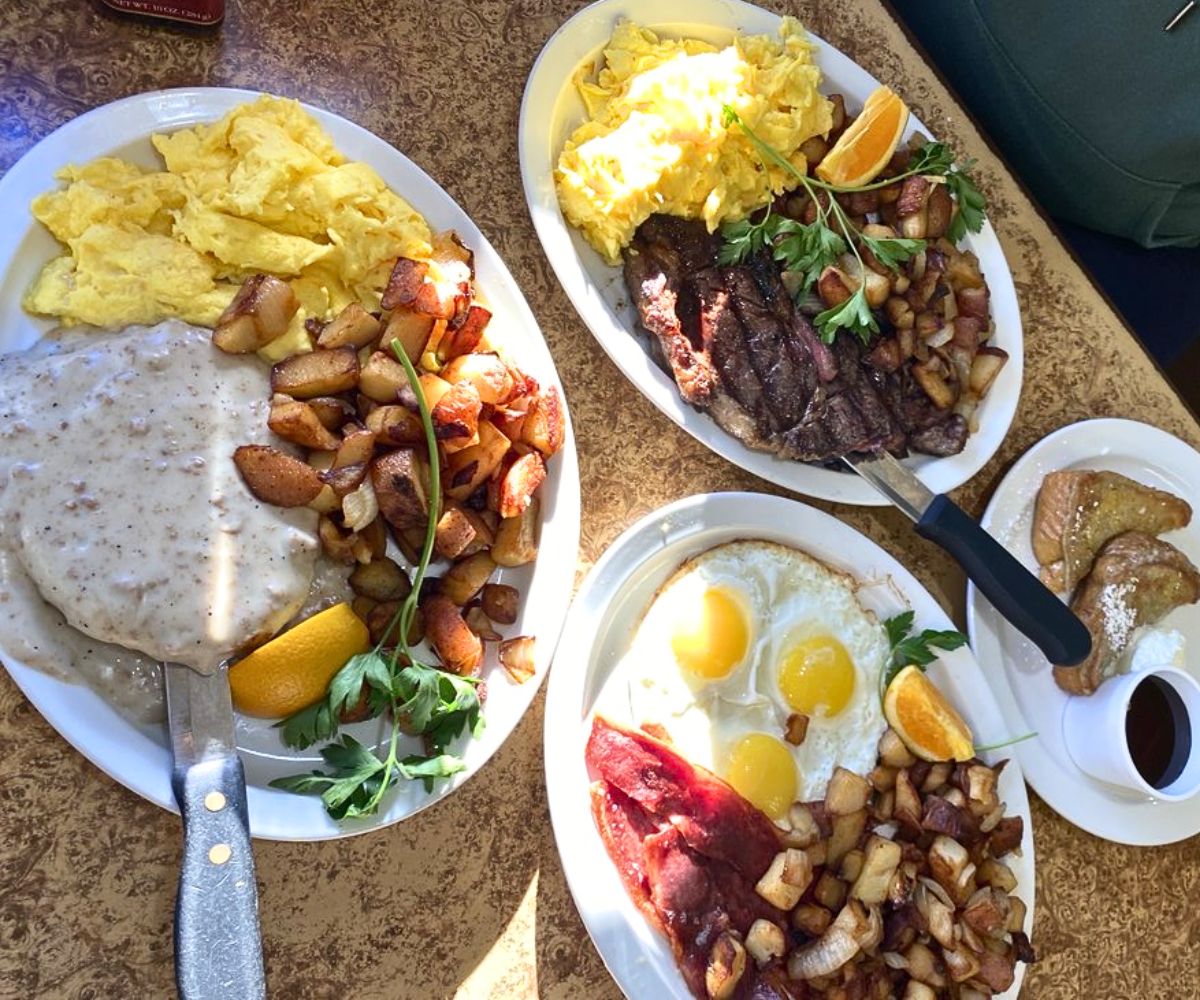 various breakfast dishes at The Omelet House in Stockton, California