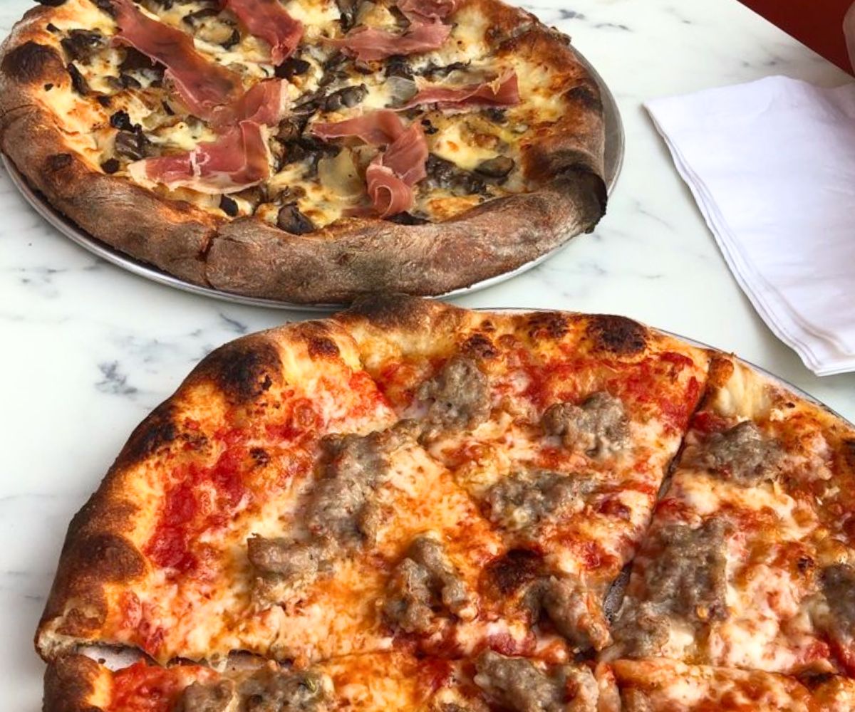 Truffle Pig (top) and Sausage and Garlic (bottom) at Pizzeria Ruby in Springdale, Arkansas
