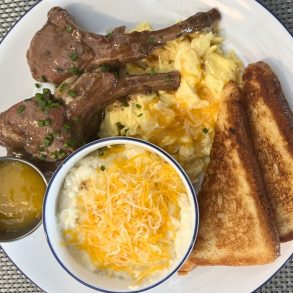 Lamb and Eggs at Breakfast at Barney's in Atlanta, Georgia
