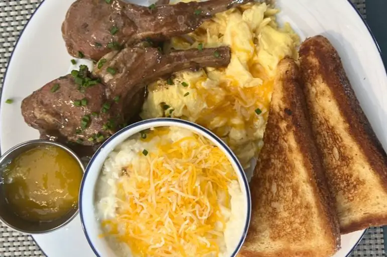 Lamb and Eggs at Breakfast at Barney's in Atlanta, Georgia