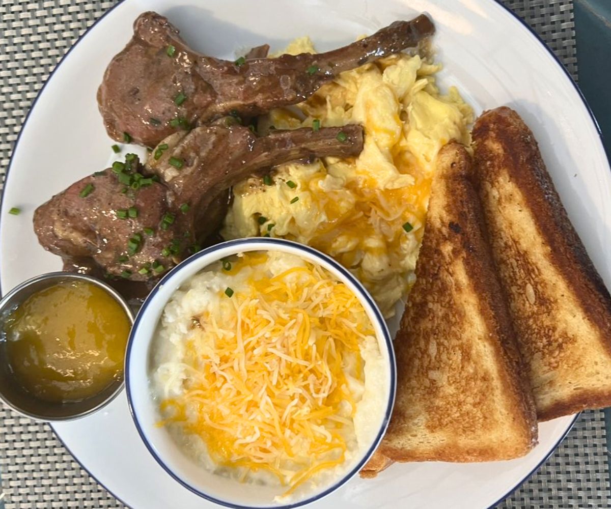 Lamb and Eggs at Breakfast at Barney's in Atlanta, Georgia